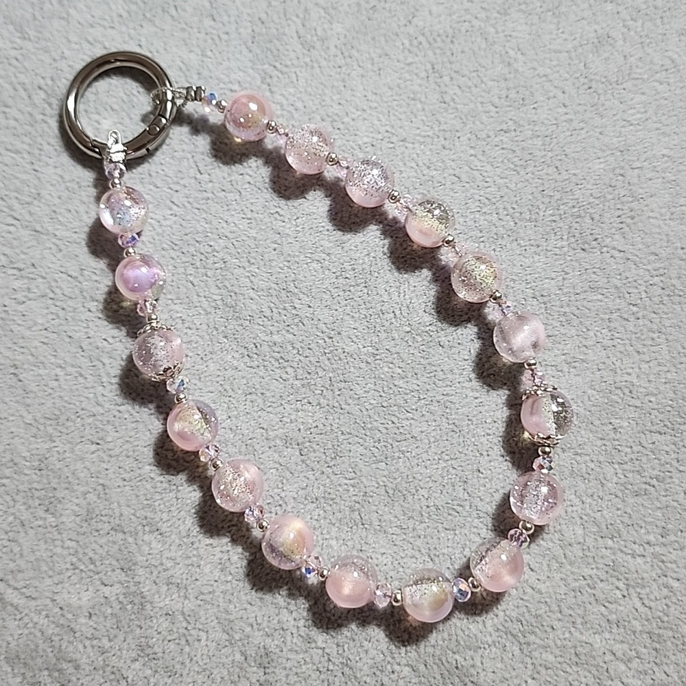 🔥Promotion🔥 Pink Glittered Beads Wristlet/ Phone Bracelet/ Bag Charm/ Keychain